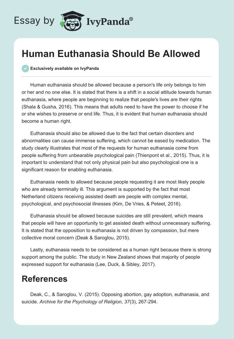 Human Euthanasia Should Be Allowed. Page 1