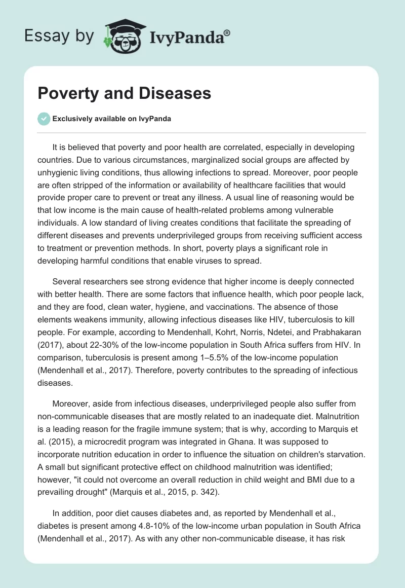 Poverty and Diseases. Page 1
