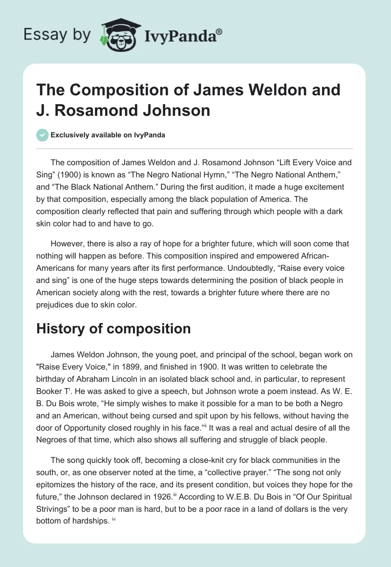 The Composition of James Weldon and J. Rosamond Johnson. Page 1