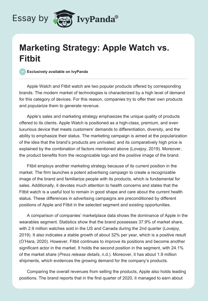 Marketing Strategy: Apple Watch vs. Fitbit. Page 1