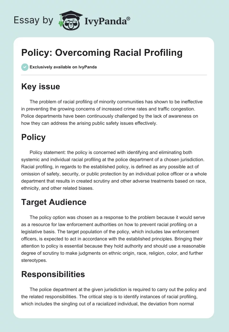 Policy: Overcoming Racial Profiling. Page 1