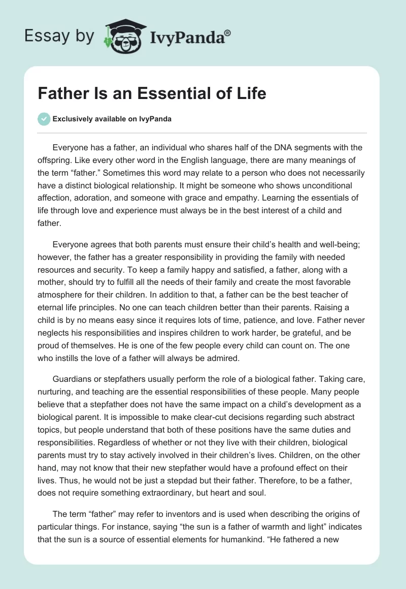 Father Is an Essential of Life. Page 1
