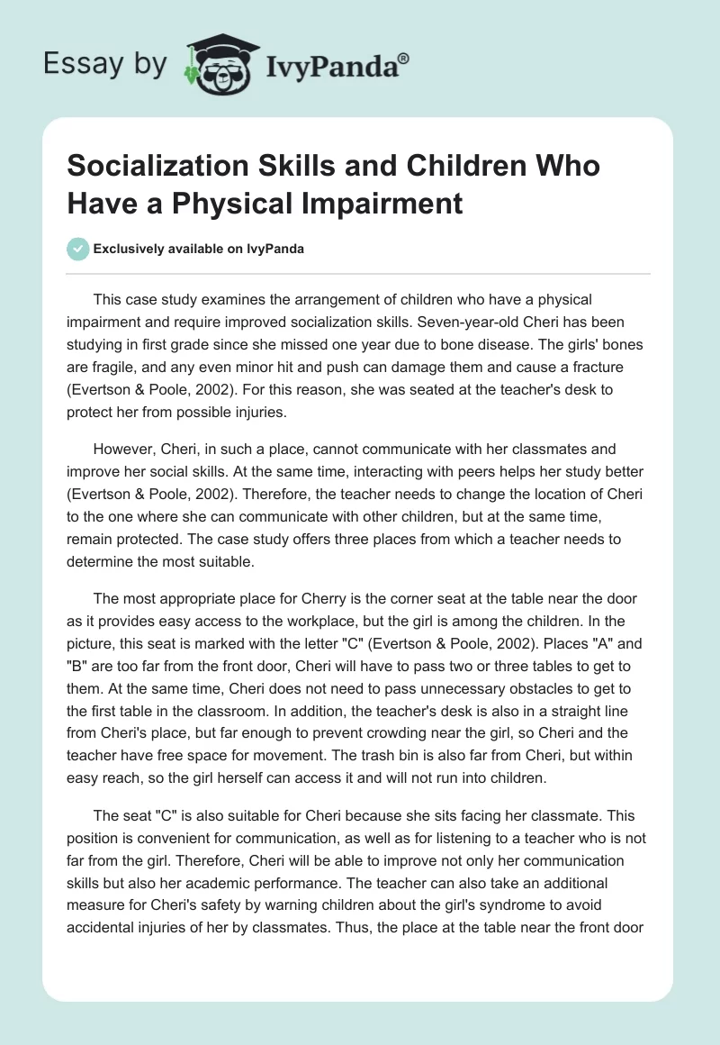 Socialization Skills and Children Who Have a Physical Impairment. Page 1