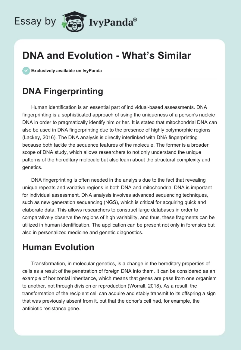 DNA and Evolution - What’s Similar. Page 1