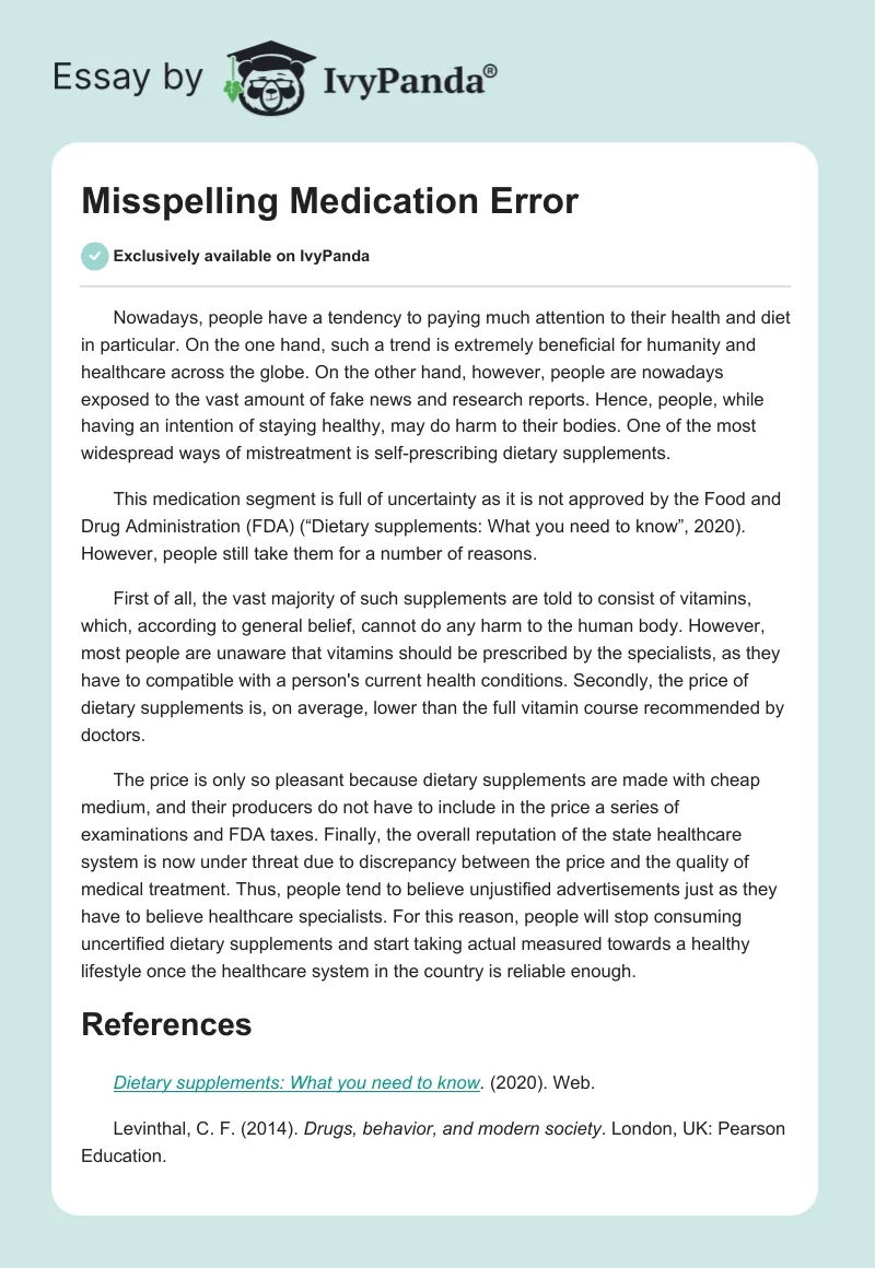 Misspelling Medication Error. Page 1