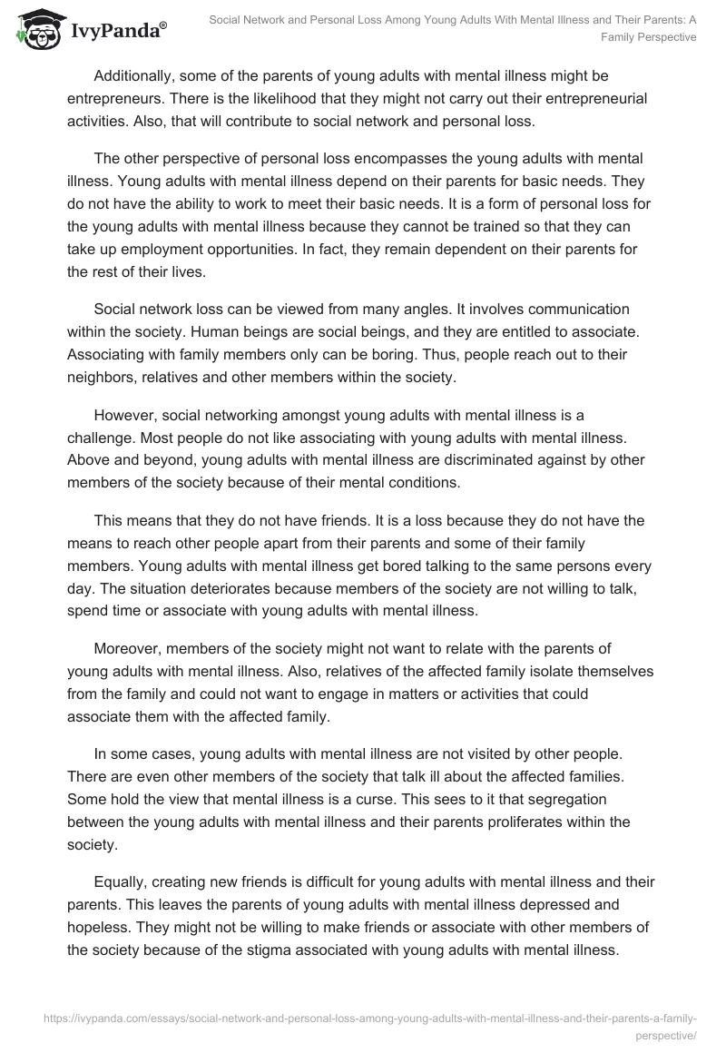 Social Network and Personal Loss Among Young Adults With Mental Illness and Their Parents: A Family Perspective. Page 2