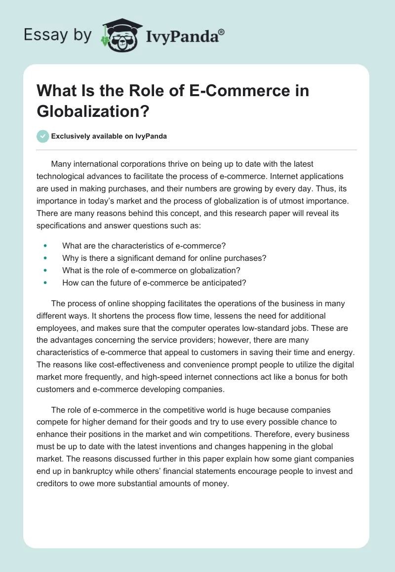What Is the Role of E-Commerce in Globalization?. Page 1