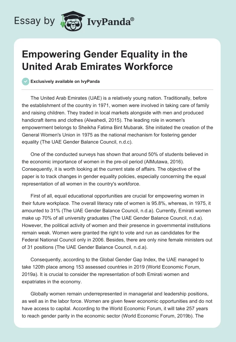 Empowering Gender Equality in the United Arab Emirates Workforce. Page 1
