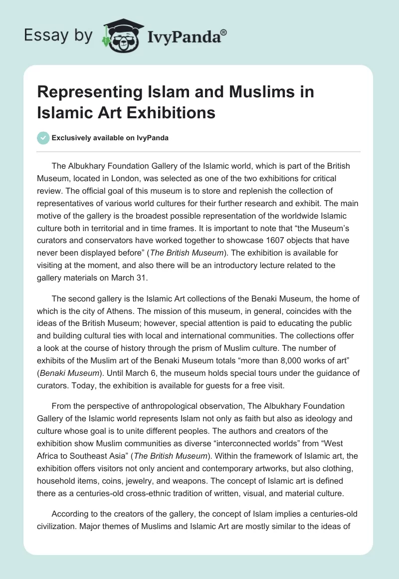 Representing Islam and Muslims in Islamic Art Exhibitions. Page 1