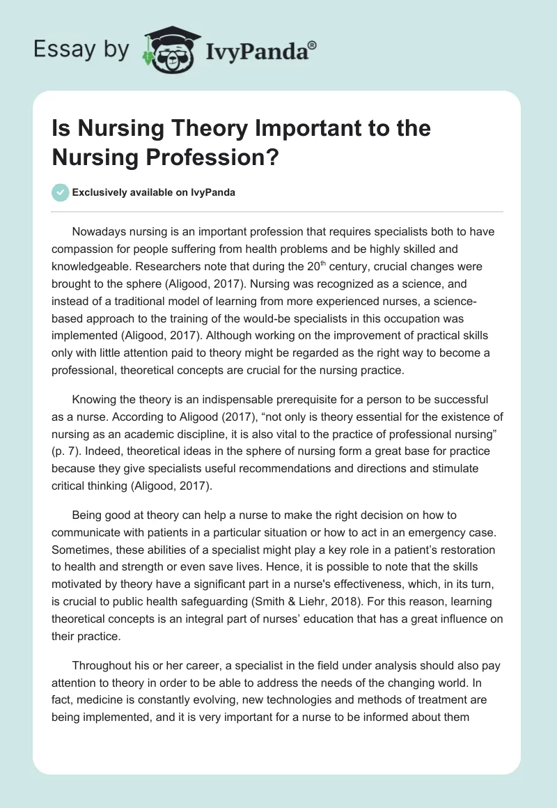 Is Nursing Theory Important to the Nursing Profession?. Page 1
