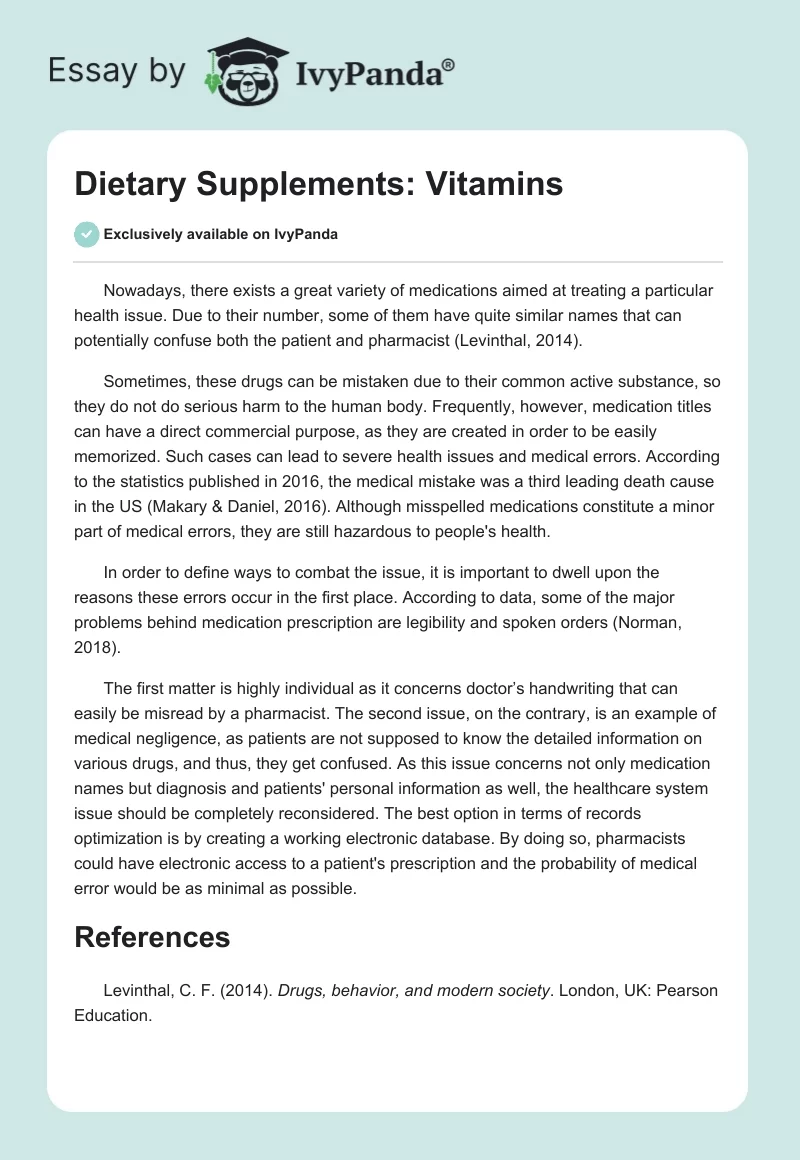 Dietary Supplements: Vitamins. Page 1