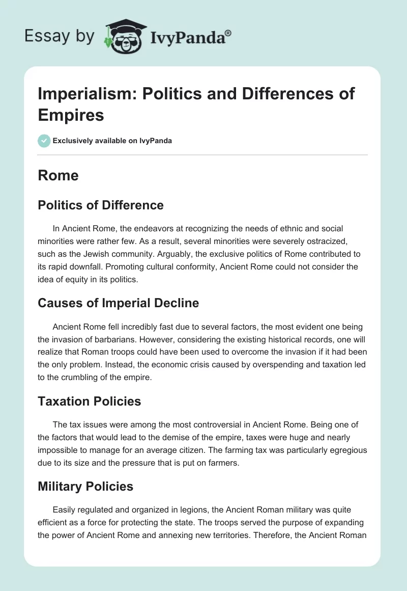 Imperialism: Politics and Differences of Empires. Page 1
