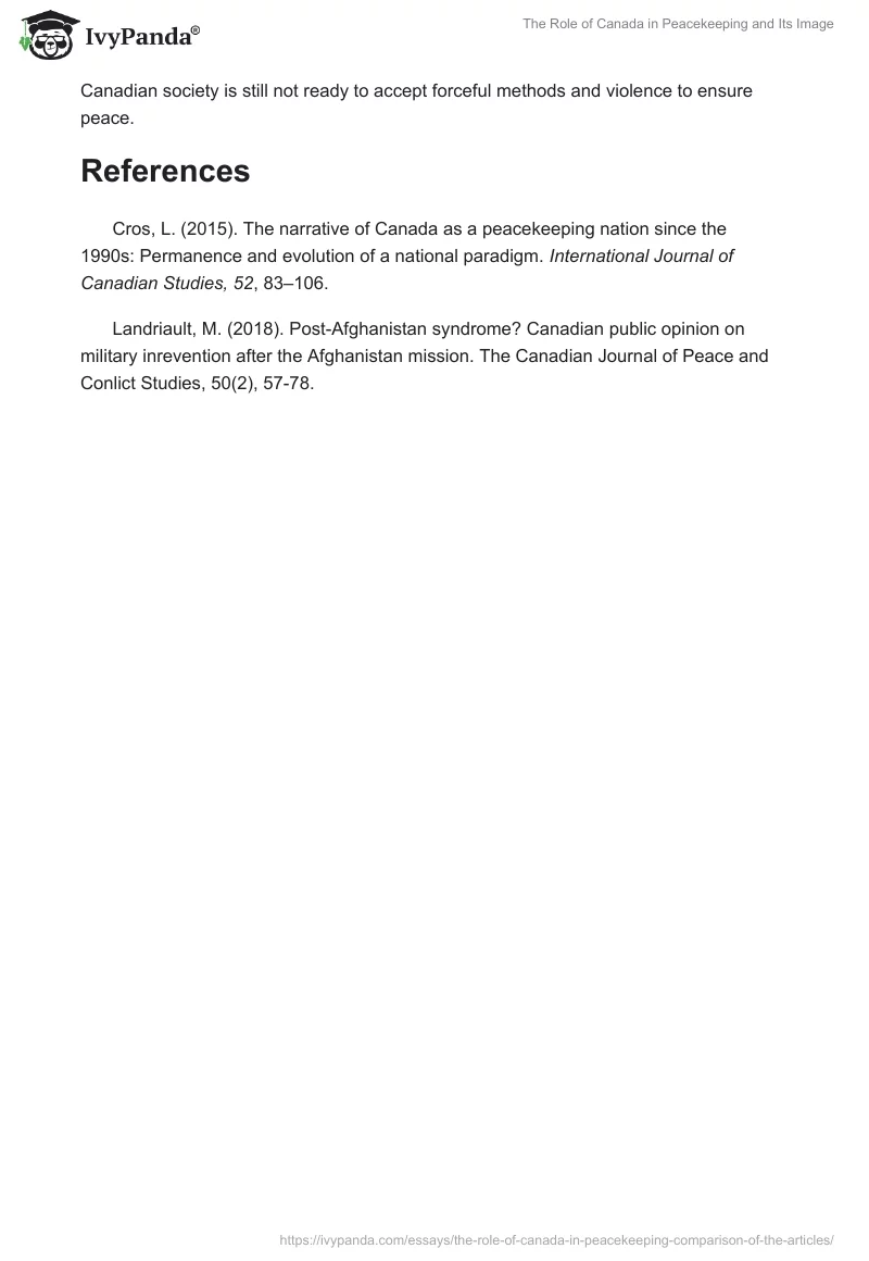 The Role of Canada in Peacekeeping and Its Image. Page 2