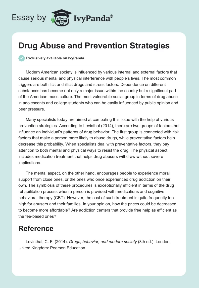 Drug Abuse and Prevention Strategies. Page 1