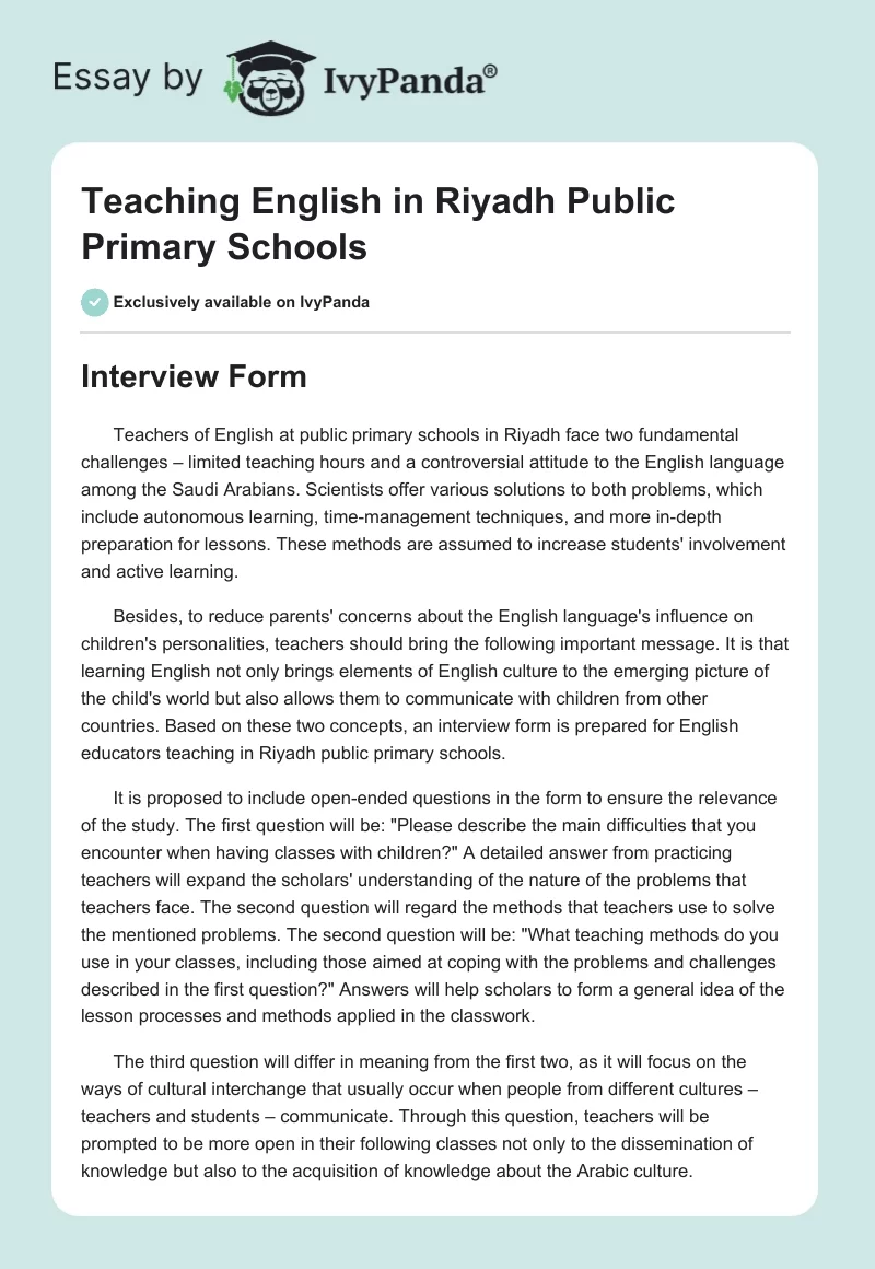 Teaching English in Riyadh Public Primary Schools. Page 1
