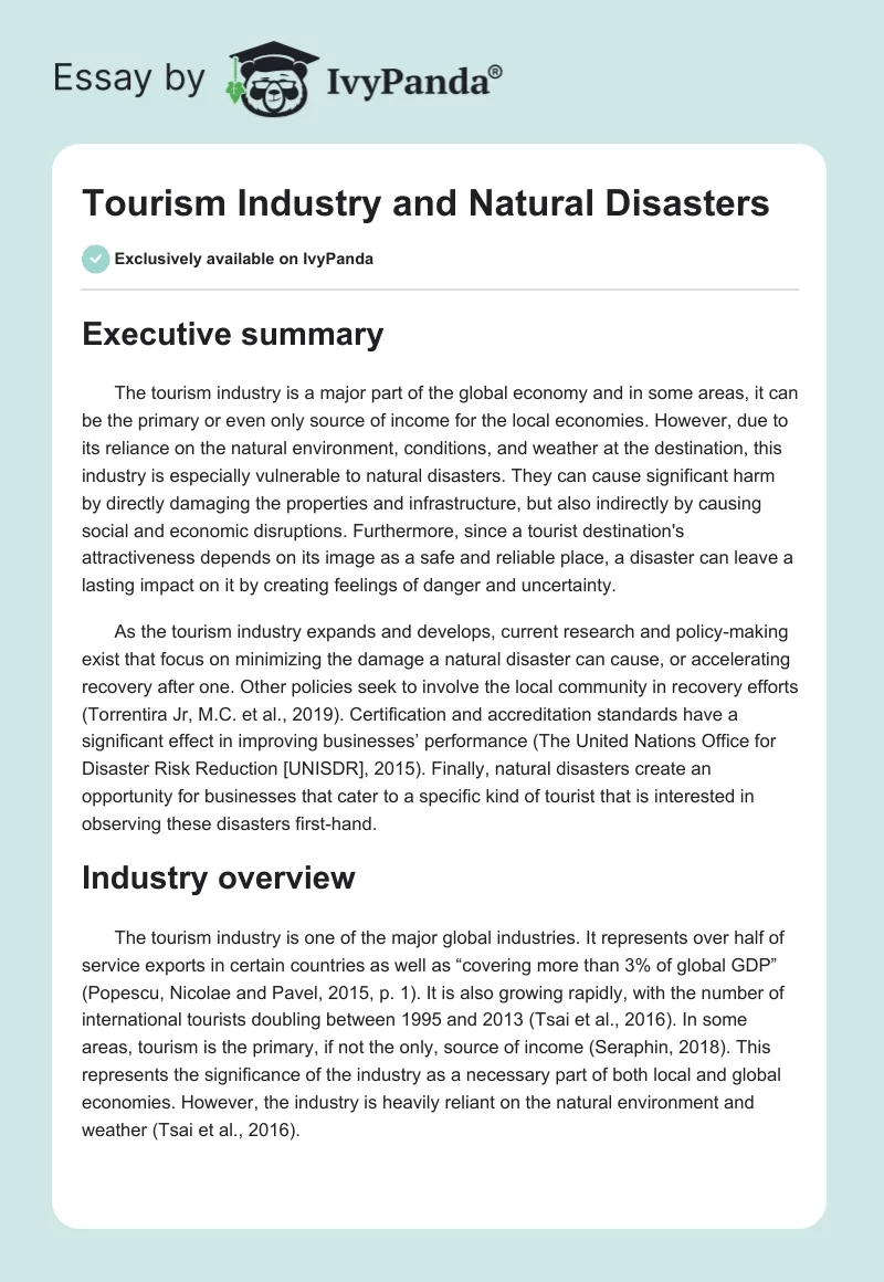 Tourism Industry and Natural Disasters. Page 1
