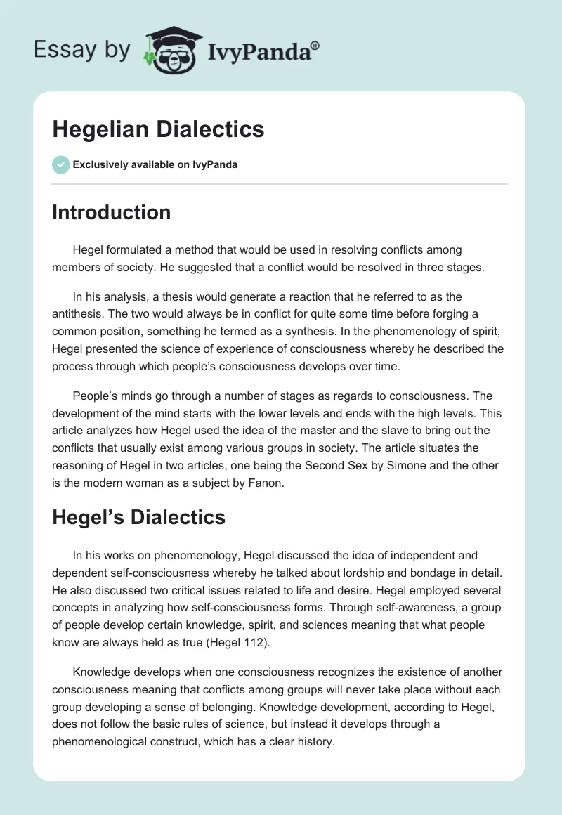 Hegelian Dialectics. Page 1