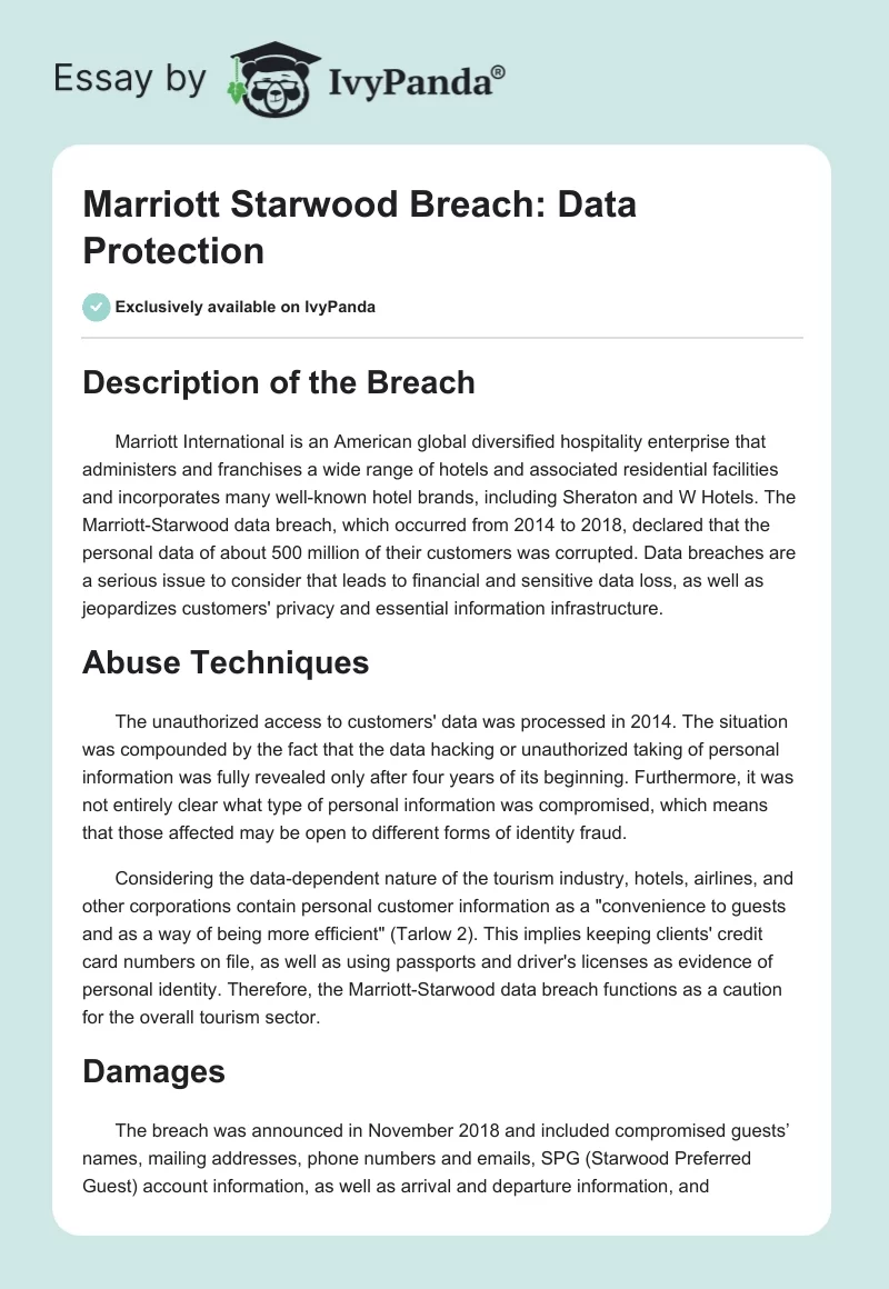 Marriott Starwood Breach: Data Protection. Page 1