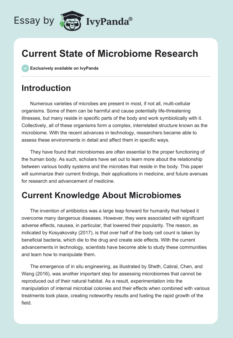 Current State of Microbiome Research. Page 1