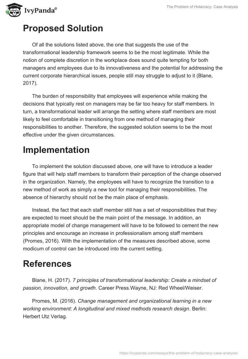 The Problem of Holacracy: Case Analysis. Page 2