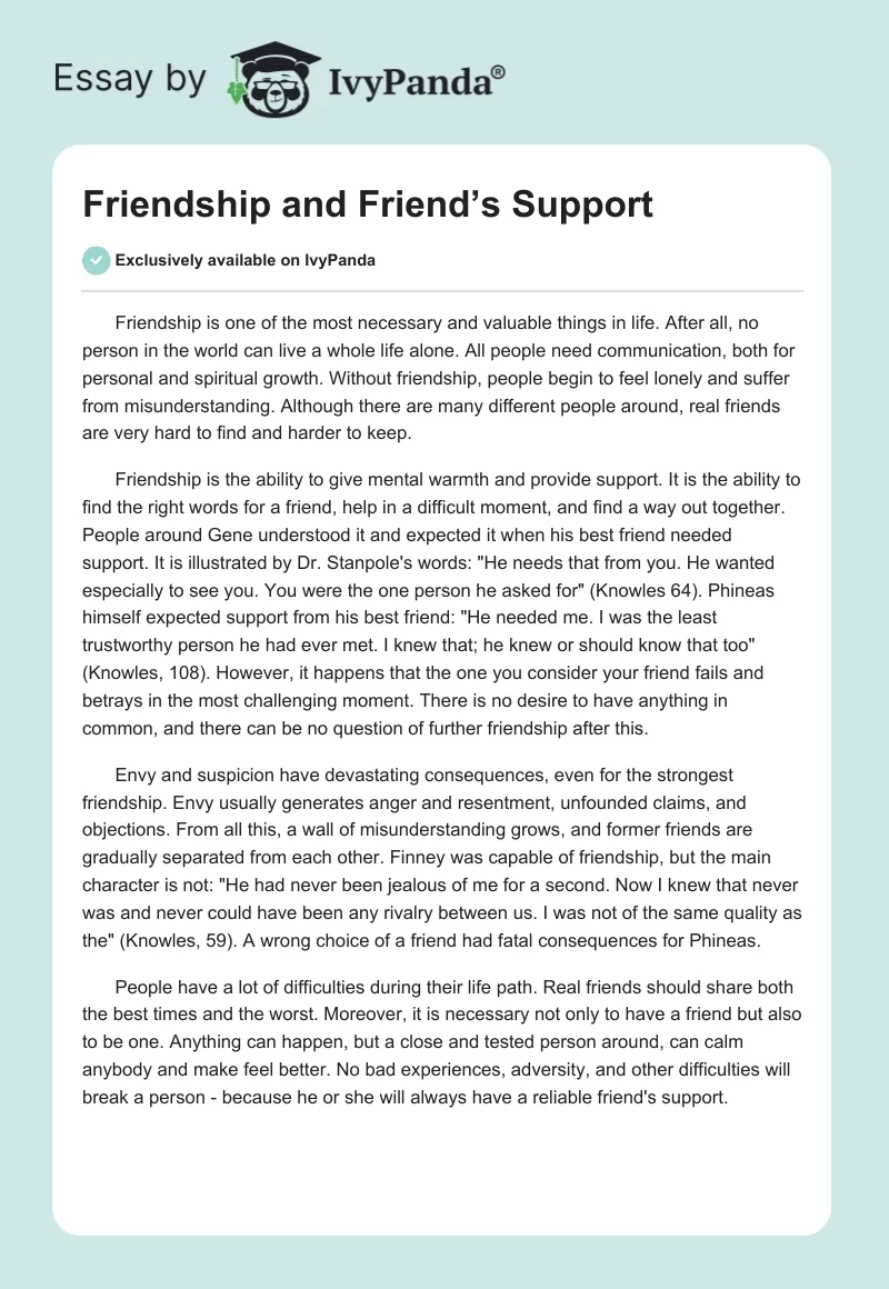 Friendship and Friend’s Support. Page 1