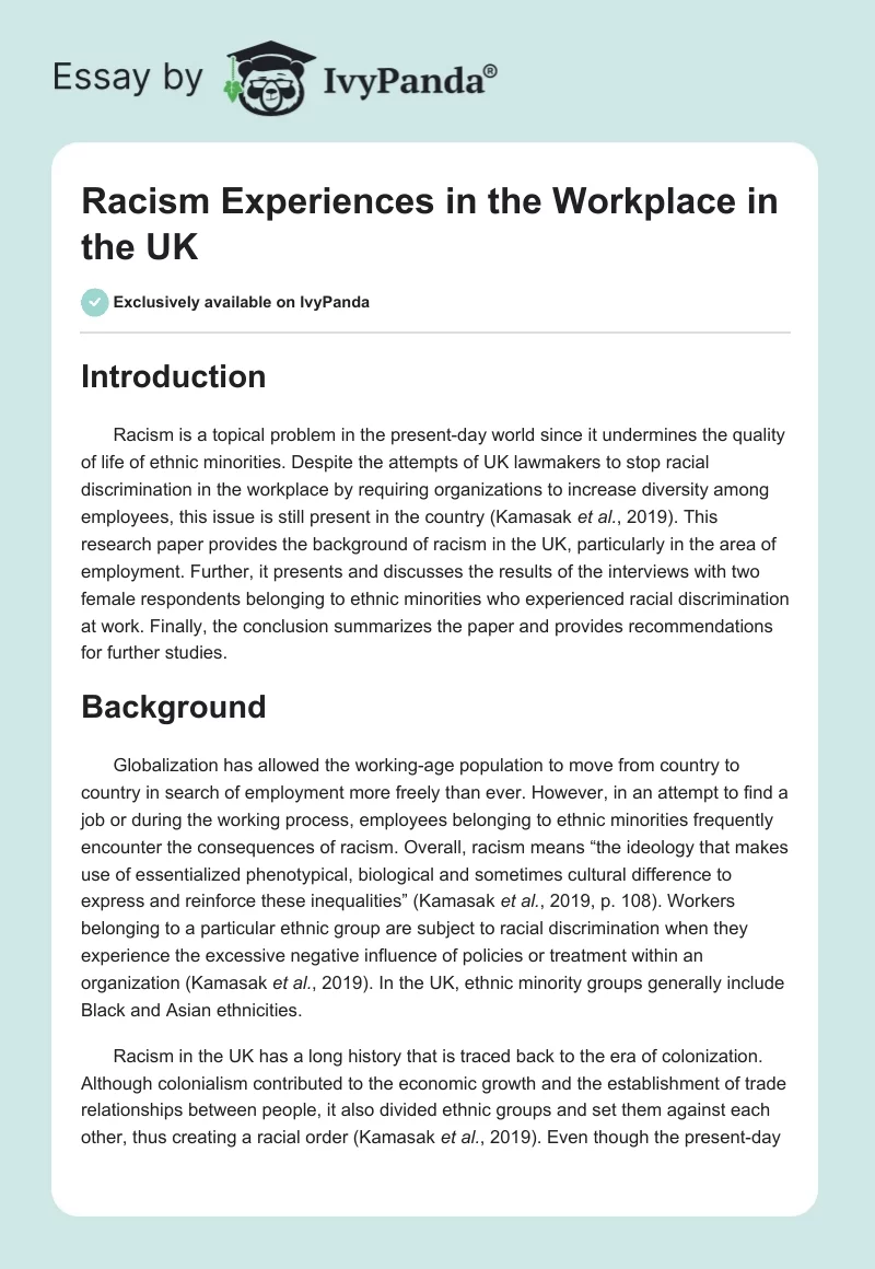 Racism Experiences in the Workplace in the UK. Page 1