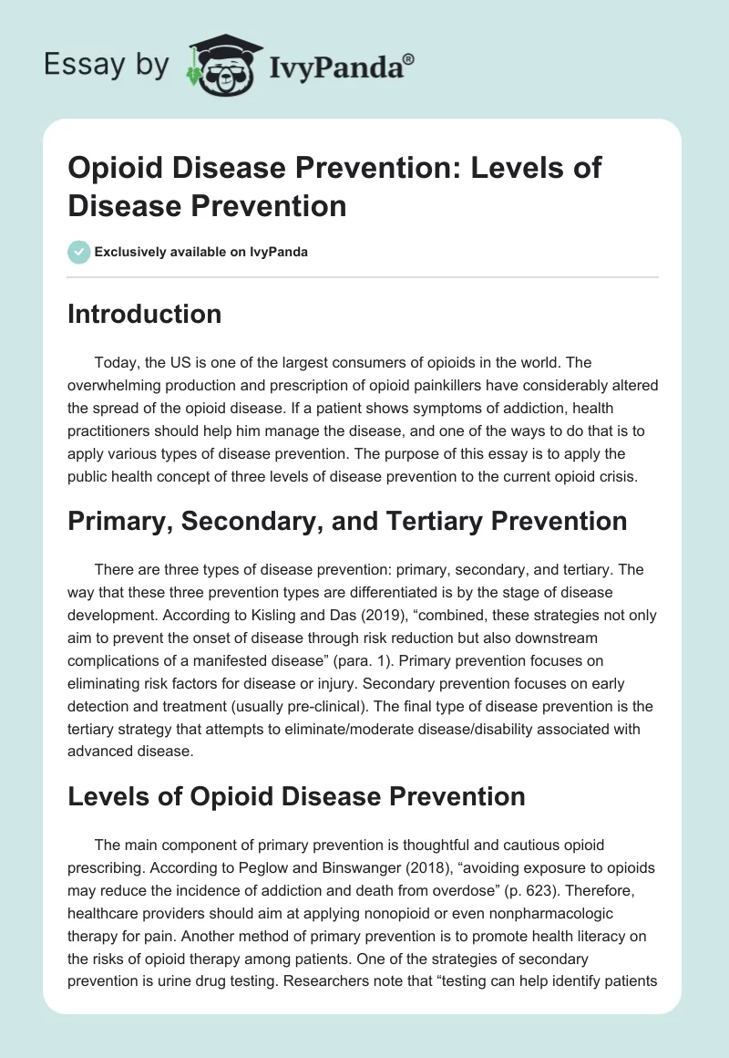 Opioid Disease Prevention: Levels of Disease Prevention. Page 1