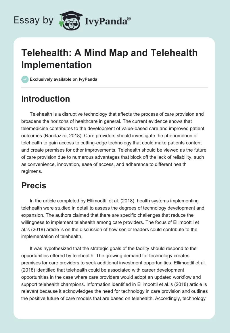 Telehealth: A Mind Map and Telehealth Implementation. Page 1