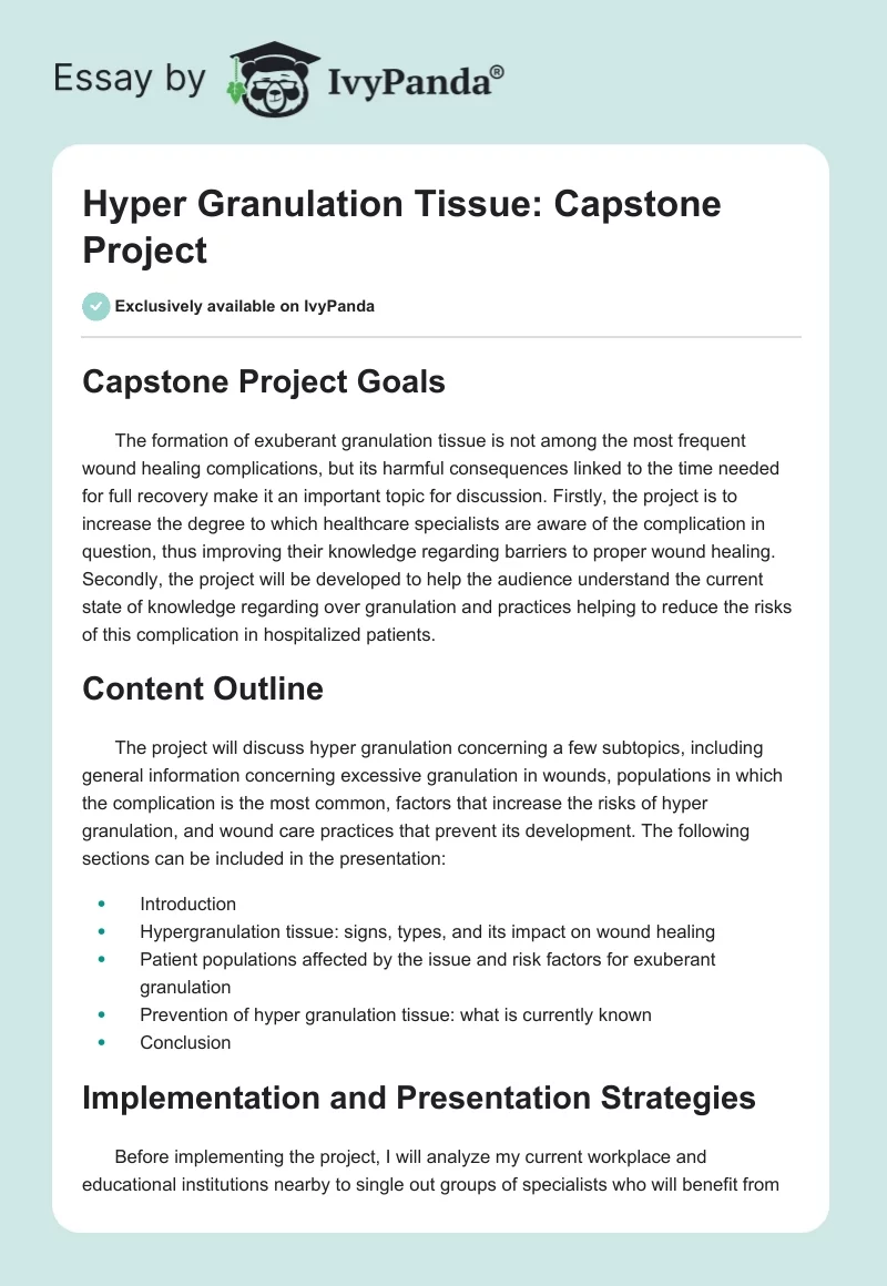 Hyper Granulation Tissue: Capstone Project. Page 1