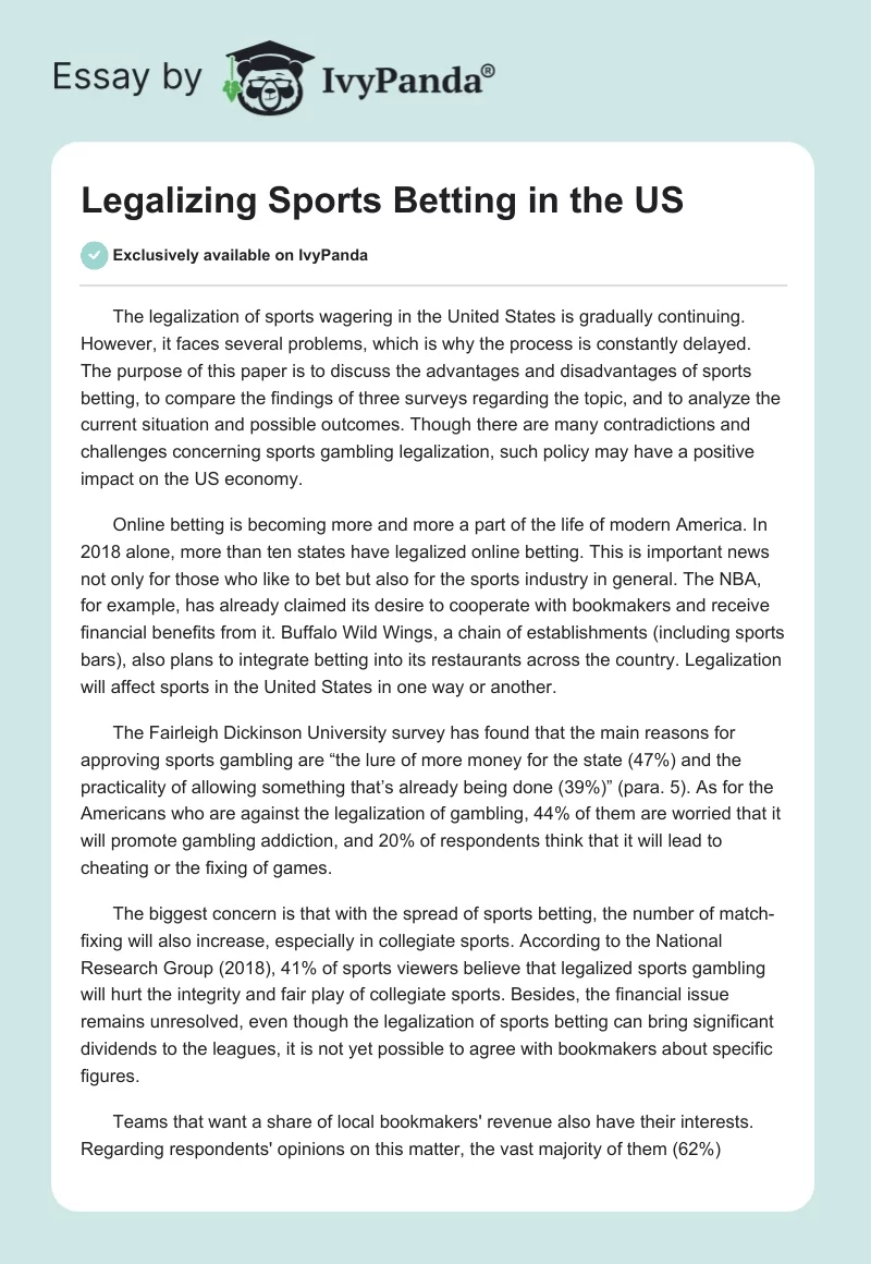 Legalizing Sports Betting in the US. Page 1