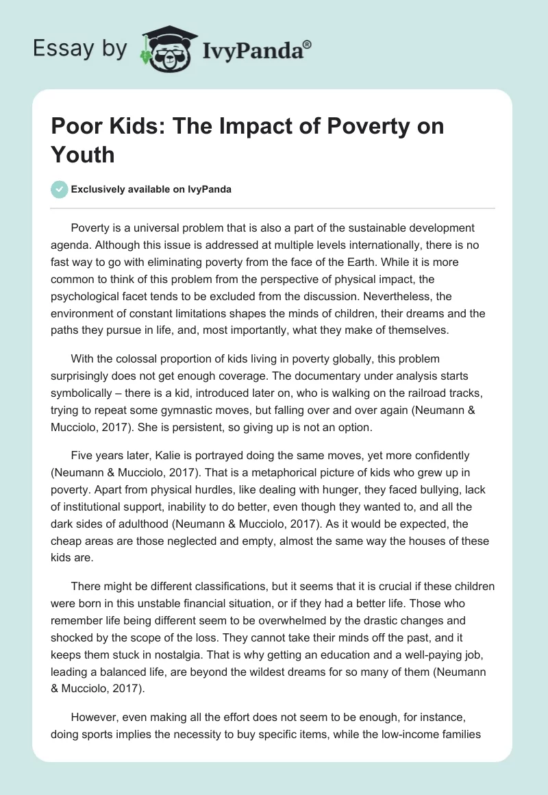 Poor Kids: The Impact of Poverty on Youth. Page 1