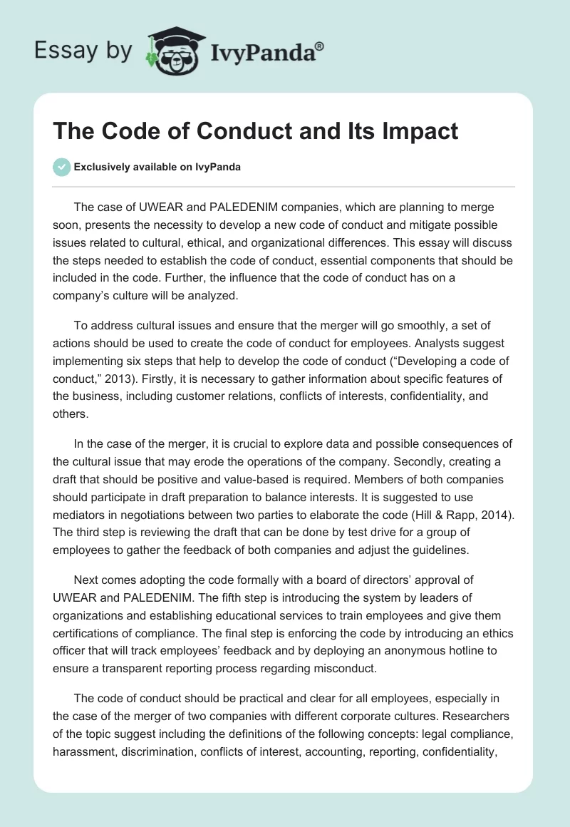 The Code of Conduct and Its Impact. Page 1