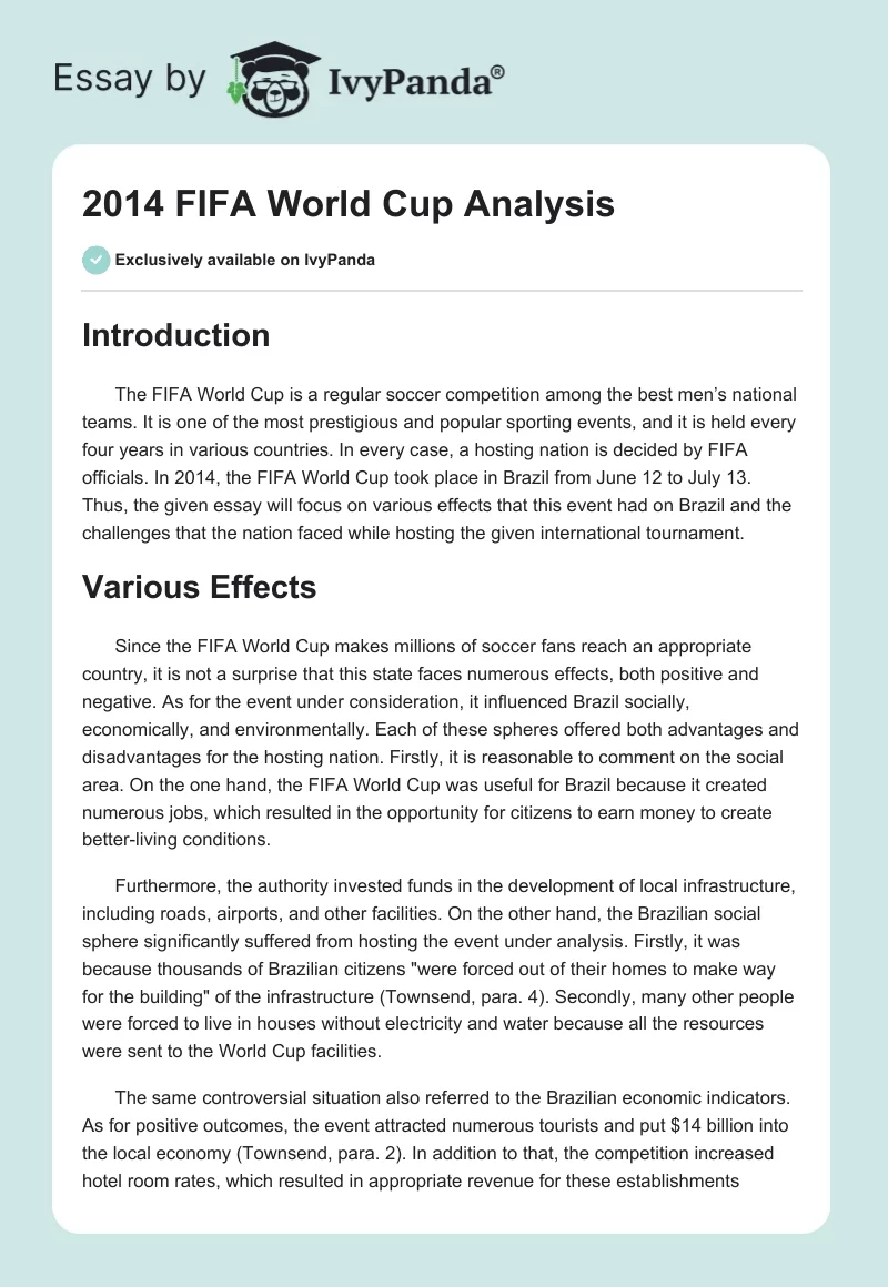 2014 FIFA World Cup Analysis. Page 1