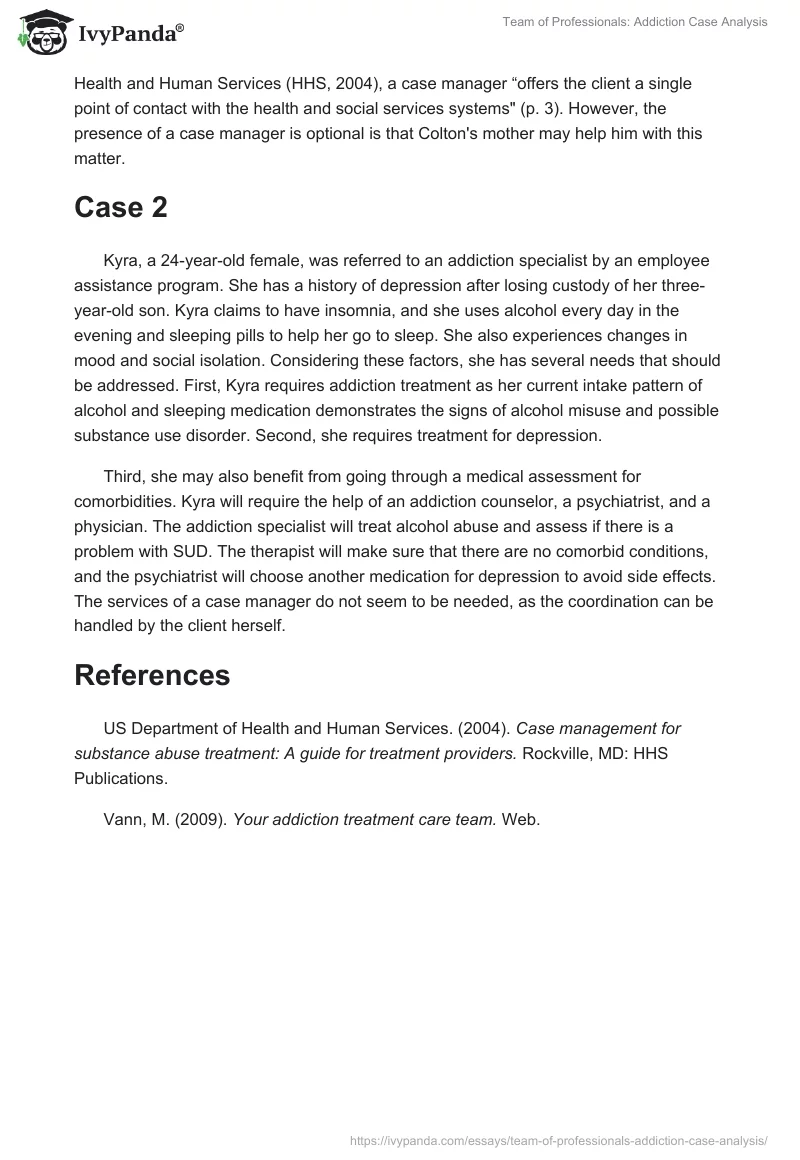 Team of Professionals: Addiction Case Analysis. Page 2