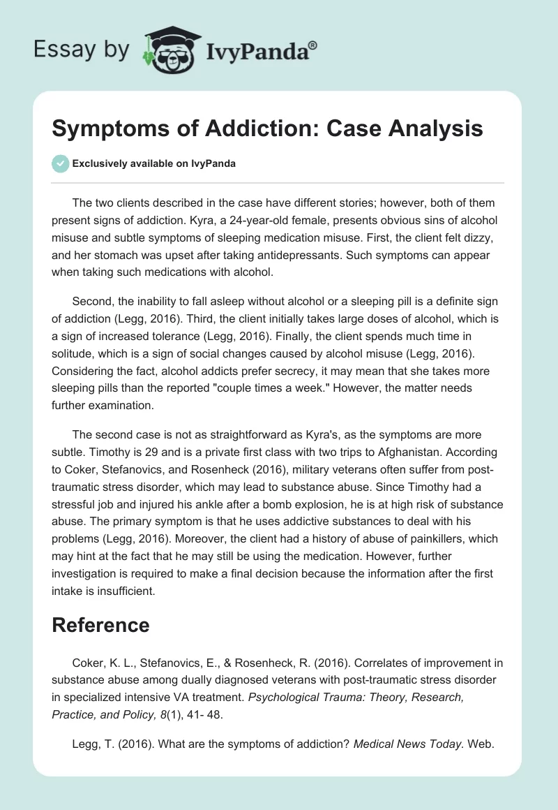 Symptoms of Addiction: Case Analysis. Page 1