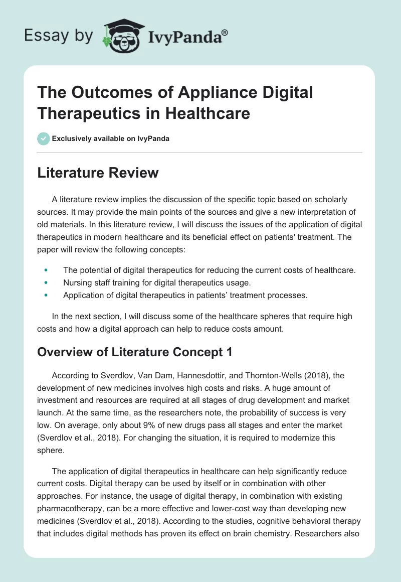 The Outcomes of Appliance Digital Therapeutics in Healthcare. Page 1