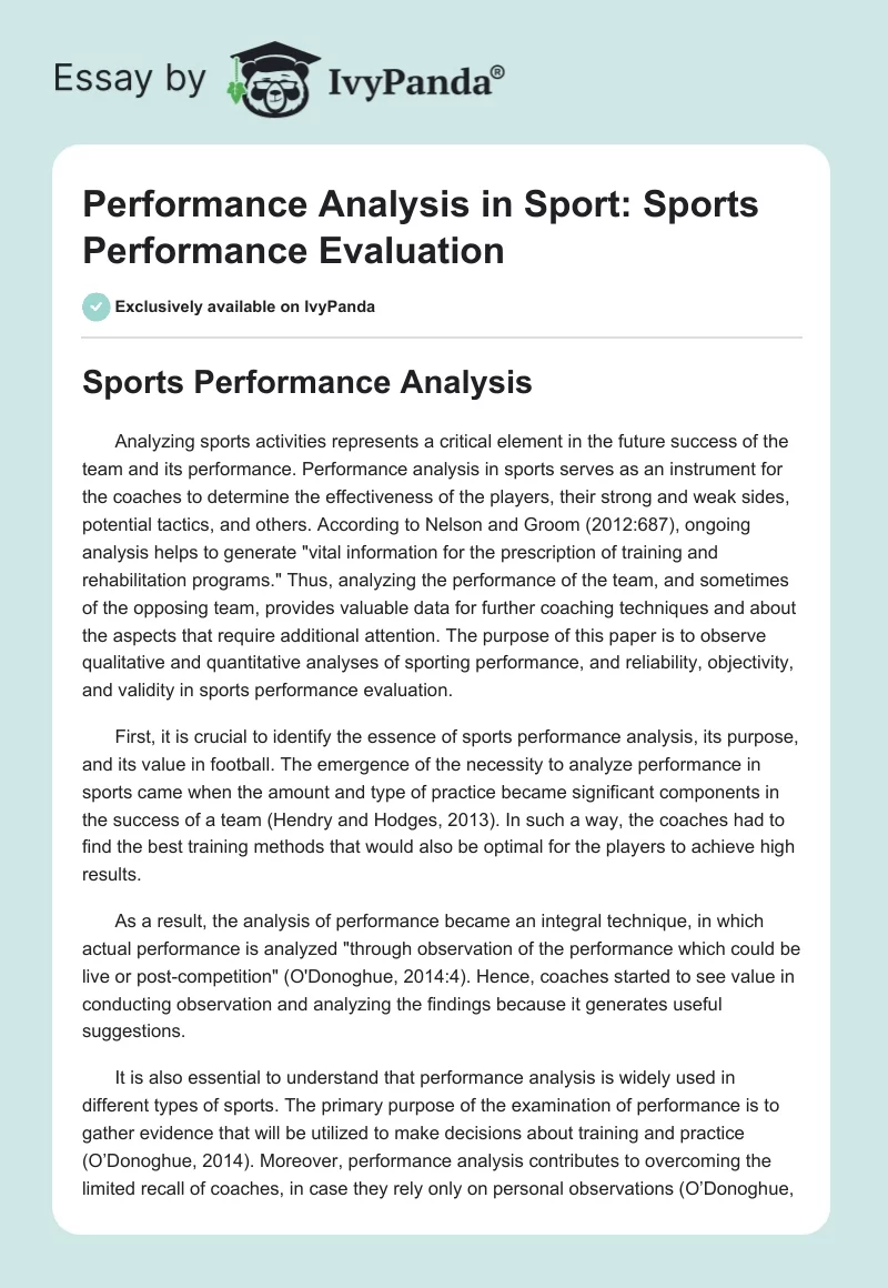 Performance Analysis in Sport: Sports Performance Evaluation. Page 1