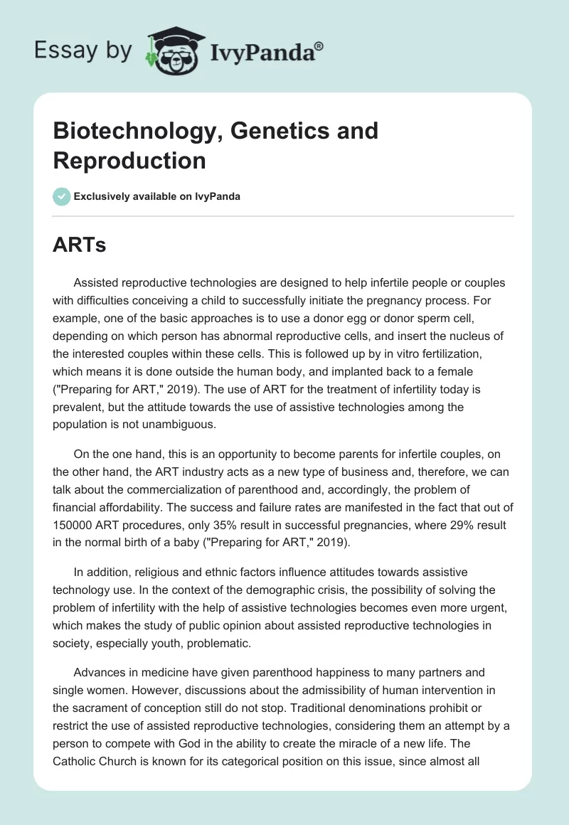 Biotechnology, Genetics and Reproduction. Page 1
