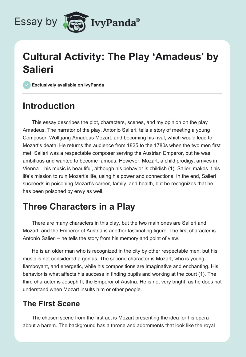 Cultural Activity: The Play ‘Amadeus' by Salieri. Page 1