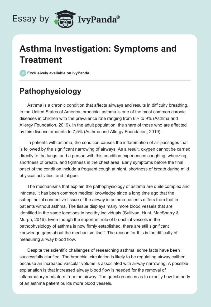 Asthma Investigation: Symptoms and Treatment. Page 1
