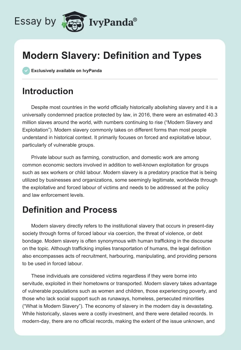 Modern Slavery: Definition and Types. Page 1