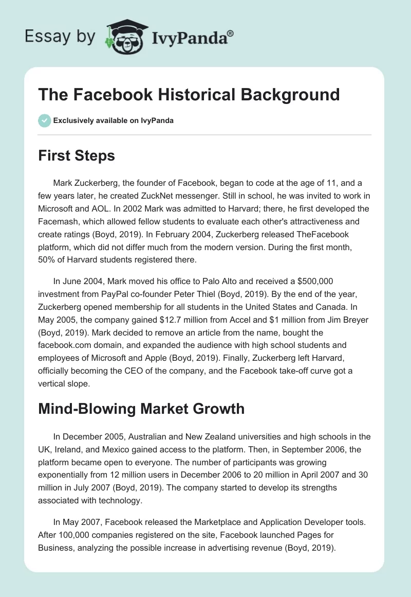 The Facebook Historical Background. Page 1