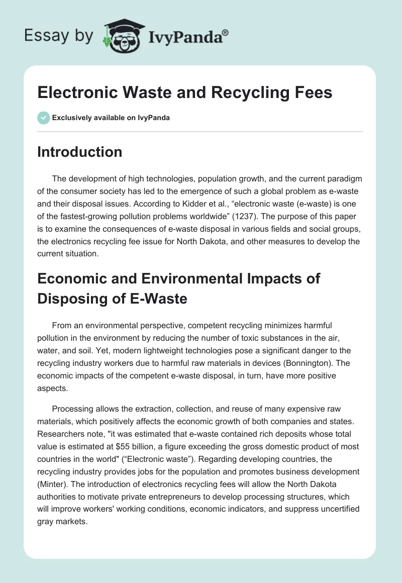 Electronic Waste and Recycling Fees. Page 1