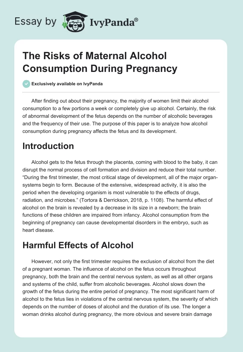 The Risks of Maternal Alcohol Consumption During Pregnancy. Page 1