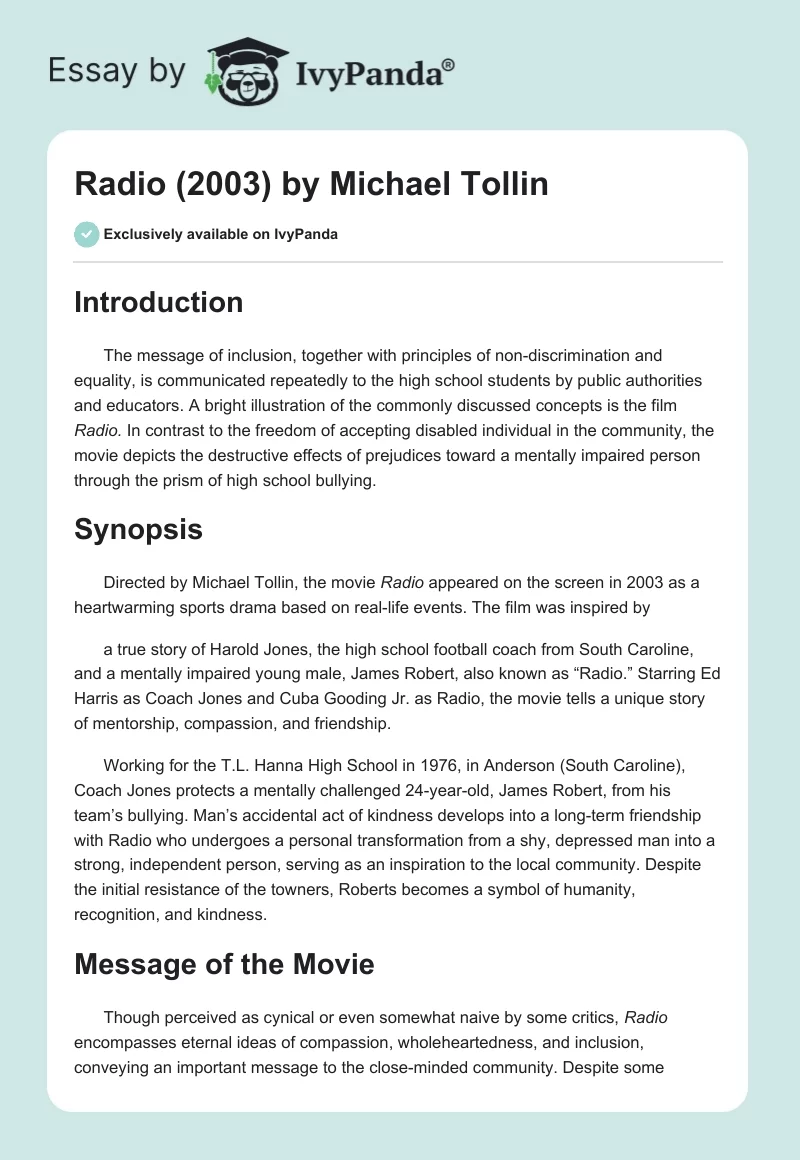 "Radio" (2003) by Michael Tollin. Page 1