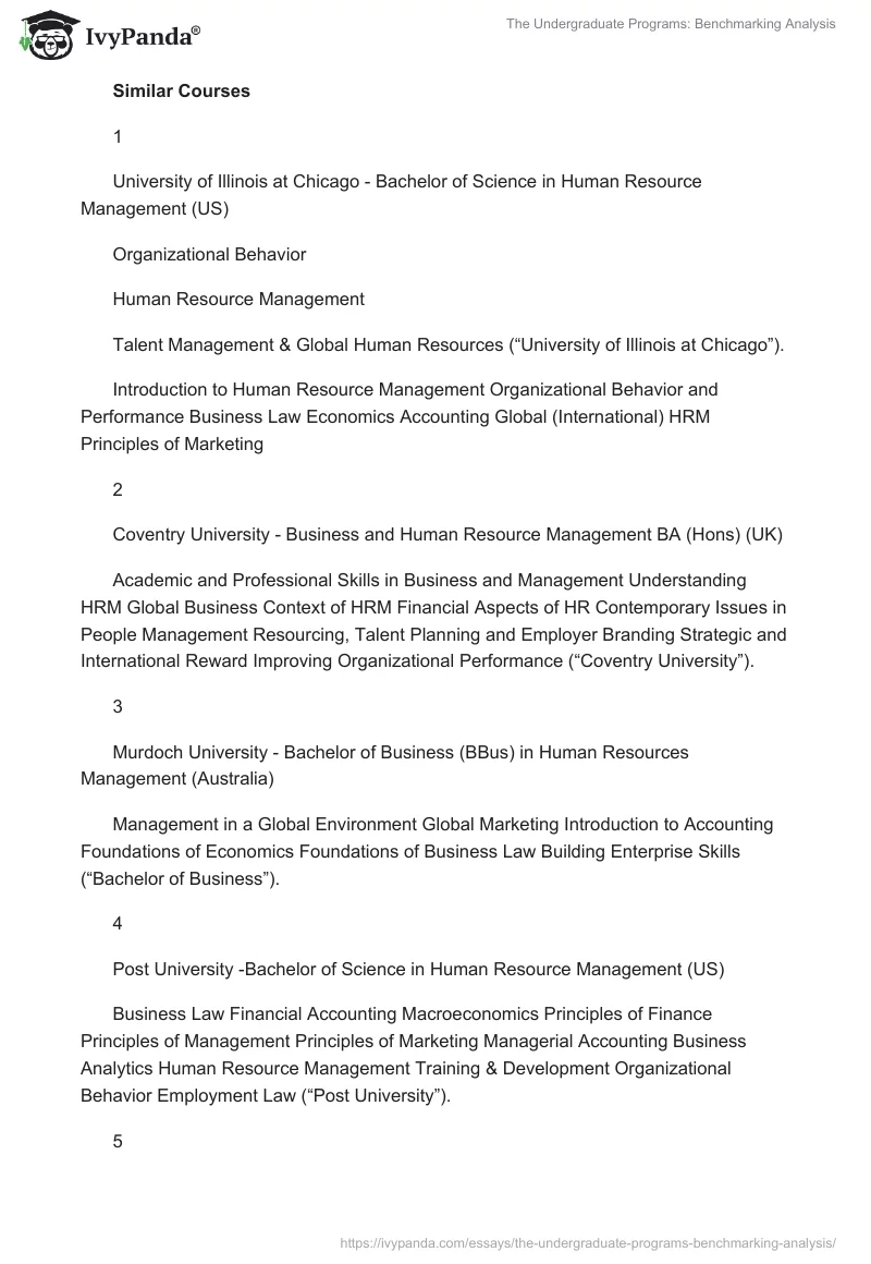 The Undergraduate Programs: Benchmarking Analysis. Page 4