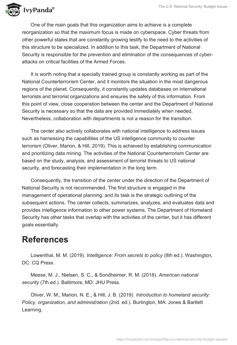 The U.S. National Security: Budget Issues. Page 3