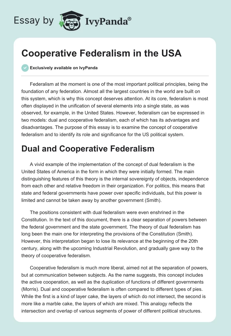 Cooperative Federalism in the USA. Page 1