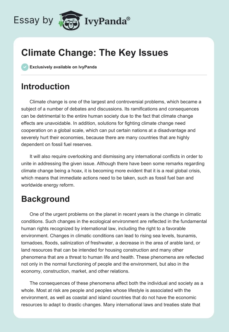 Climate Change: The Key Issues. Page 1