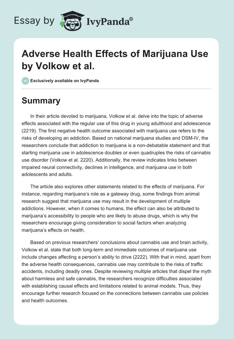 "Adverse Health Effects of Marijuana Use" by Volkow et al.. Page 1